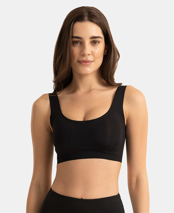 Wirefree Padded Microfiber Elastane Full Coverage Medium Padded Bonded Tech Lounge Bra - Black