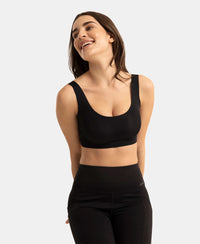 Wirefree Padded Microfiber Elastane Full Coverage Medium Padded Bonded Tech Lounge Bra - Black