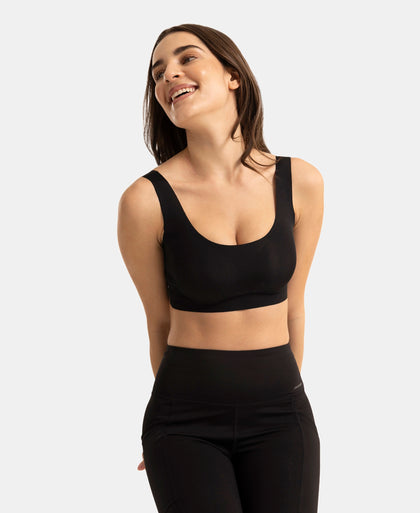 Wirefree Padded Microfiber Elastane Full Coverage Medium Padded Bonded Tech Lounge Bra - Black