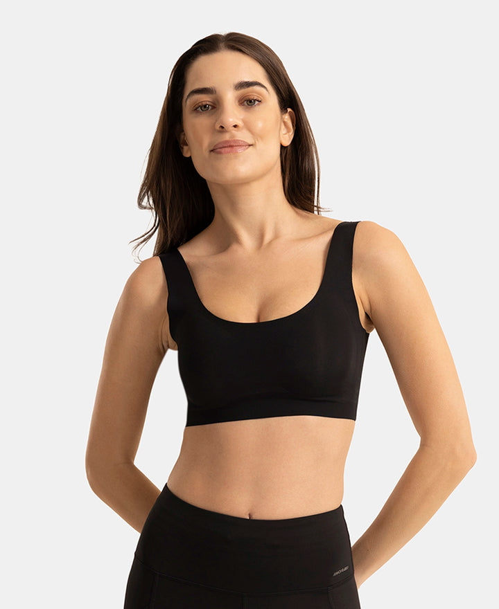 Wirefree Padded Microfiber Elastane Full Coverage Medium Padded Bonded Tech Lounge Bra - Black