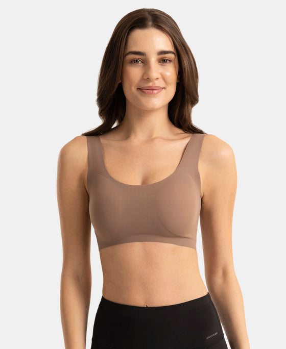 Wirefree Padded Microfiber Elastane Full Coverage Medium Padded Bonded Tech Lounge Bra - Deep Taupe