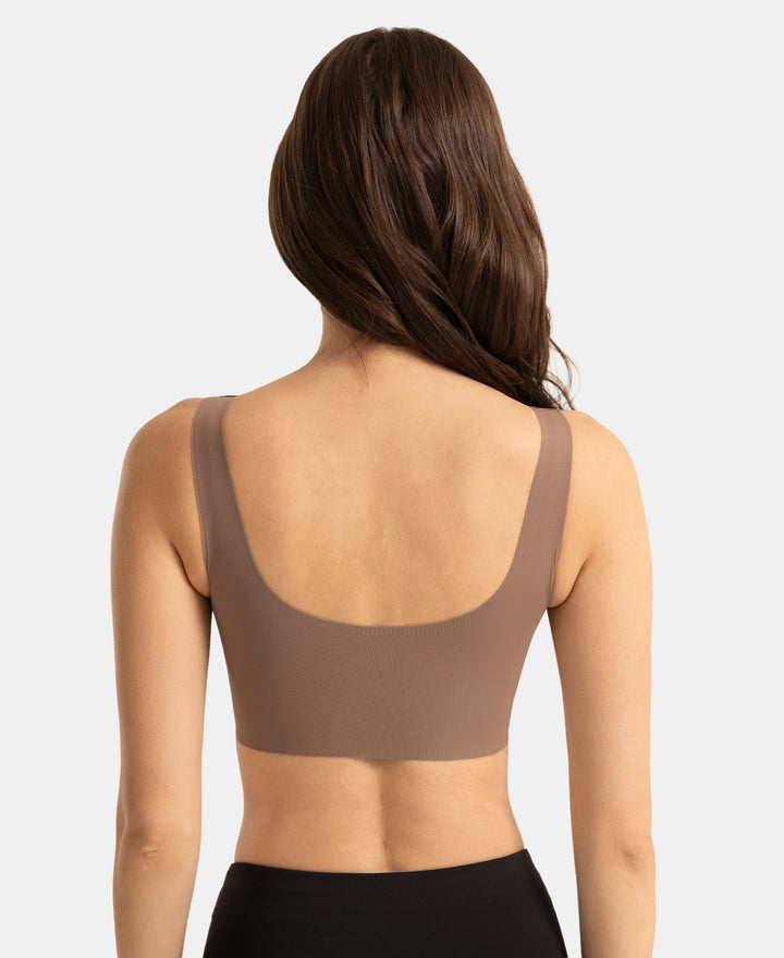 Wirefree Padded Microfiber Elastane Full Coverage Medium Padded Bonded Tech Lounge Bra - Deep Taupe