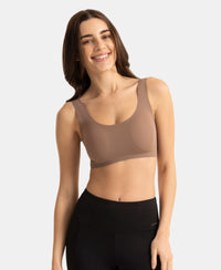 Wirefree Padded Microfiber Elastane Full Coverage Medium Padded Bonded Tech Lounge Bra - Deep Taupe