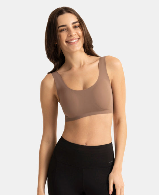 Wirefree Padded Microfiber Elastane Full Coverage Medium Padded Bonded Tech Lounge Bra - Deep Taupe