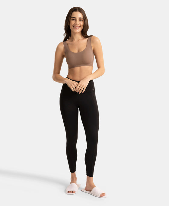 Wirefree Padded Microfiber Elastane Full Coverage Medium Padded Bonded Tech Lounge Bra - Deep Taupe
