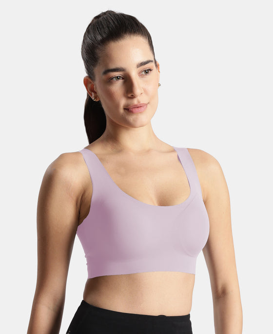 Wirefree Padded Microfiber Elastane Full Coverage Bonded Tech Lounge Bra - Fragrant Lilac