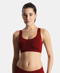 Wirefree Padded Microfiber Elastane Full Coverage Bonded Tech Lounge Bra - Pomegranate