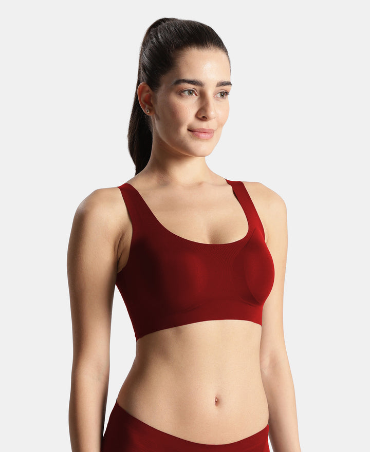 Wirefree Padded Microfiber Elastane Full Coverage Bonded Tech Lounge Bra - Pomegranate