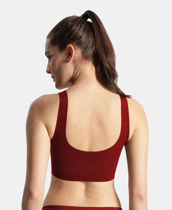 Wirefree Padded Microfiber Elastane Full Coverage Bonded Tech Lounge Bra - Pomegranate