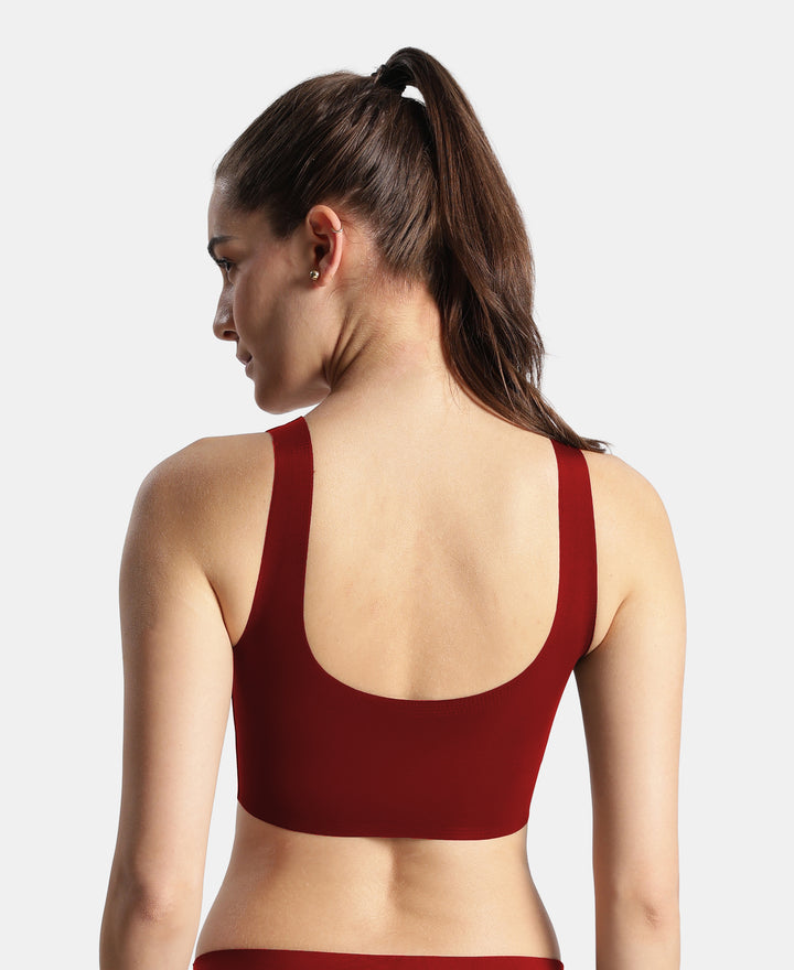 Wirefree Padded Microfiber Elastane Full Coverage Bonded Tech Lounge Bra - Pomegranate