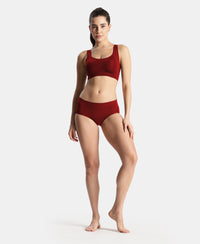 Wirefree Padded Microfiber Elastane Full Coverage Bonded Tech Lounge Bra - Pomegranate