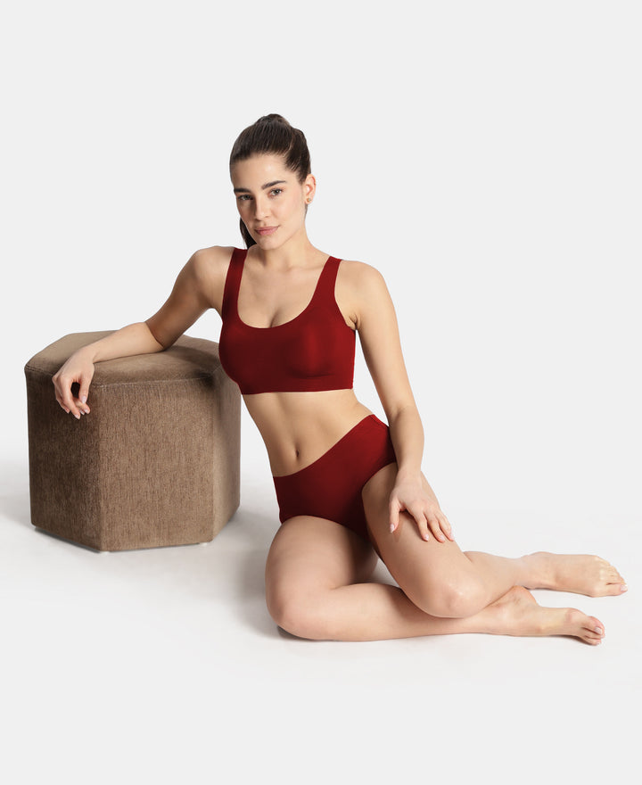 Wirefree Padded Microfiber Elastane Full Coverage Bonded Tech Lounge Bra - Pomegranate