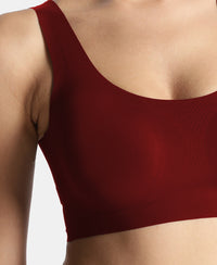 Wirefree Padded Microfiber Elastane Full Coverage Bonded Tech Lounge Bra - Pomegranate