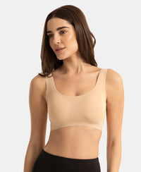 Wirefree Padded Microfiber Elastane Full Coverage Medium Padded Bonded Tech Lounge Bra - Skin
