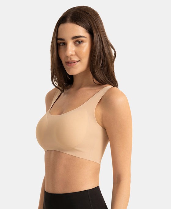 Wirefree Padded Microfiber Elastane Full Coverage Medium Padded Bonded Tech Lounge Bra - Skin