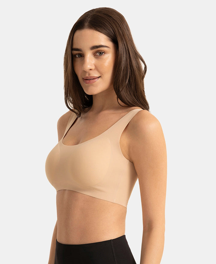Wirefree Padded Microfiber Elastane Full Coverage Medium Padded Bonded Tech Lounge Bra - Skin