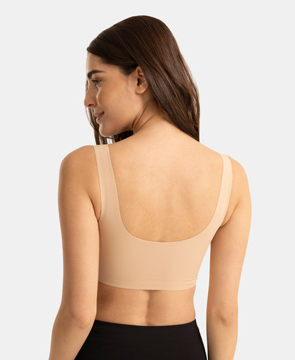 Wirefree Padded Microfiber Elastane Full Coverage Bonded Tech Lounge Bra - Skin