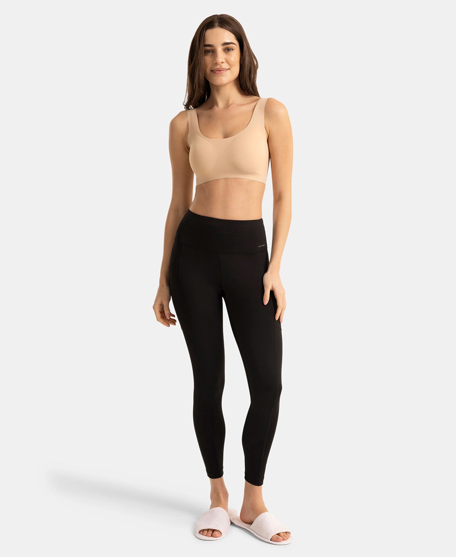 Wirefree Padded Microfiber Elastane Full Coverage Medium Padded Bonded Tech Lounge Bra - Skin
