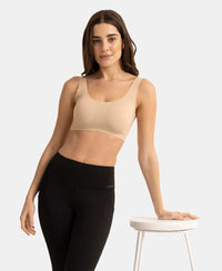 Wirefree Padded Microfiber Elastane Full Coverage Medium Padded Bonded Tech Lounge Bra - Skin