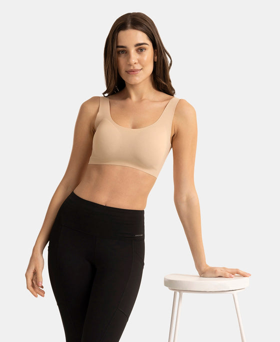 Wirefree Padded Microfiber Elastane Full Coverage Medium Padded Bonded Tech Lounge Bra - Skin