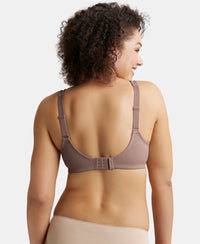 Wirefree Non Padded Soft Touch Microfiber Elastane Stretch Full Coverage Minimizer Bra with Broad Cushioned Fabric Strap - Deep Taupe