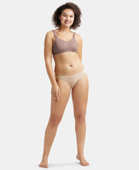 Wirefree Non Padded Soft Touch Microfiber Elastane Stretch Full Coverage Minimizer Bra with Broad Cushioned Fabric Strap - Deep Taupe