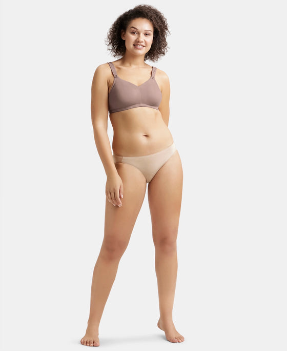 Wirefree Non Padded Soft Touch Microfiber Elastane Stretch Full Coverage Minimizer Bra with Broad Cushioned Fabric Strap - Deep Taupe