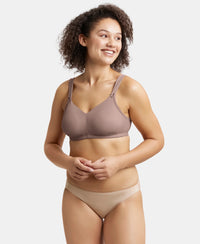 Wirefree Non Padded Soft Touch Microfiber Elastane Stretch Full Coverage Minimizer Bra with Broad Cushioned Fabric Strap - Deep Taupe