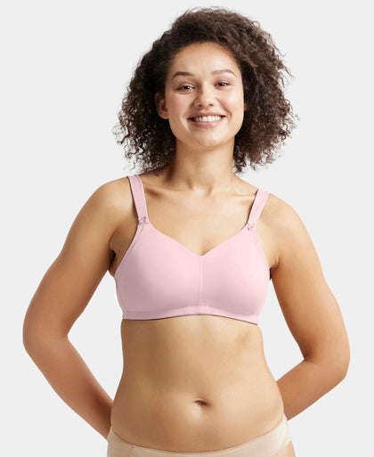 Wirefree Non Padded Soft Touch Microfiber Elastane Stretch Full Coverage Minimizer Bra with Broad Cushioned Fabric Strap - Fragrant Lilac