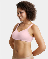 Wirefree Non Padded Soft Touch Microfiber Elastane Stretch Full Coverage Minimizer Bra with Broad Cushioned Fabric Strap - Fragrant Lilac