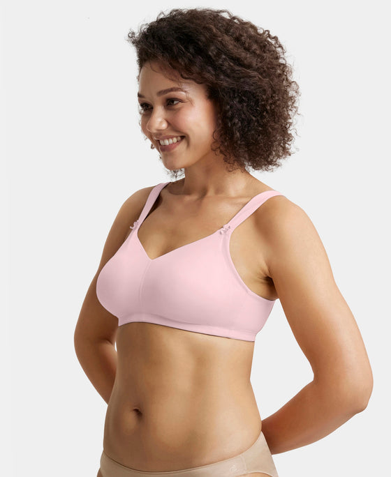 Wirefree Non Padded Soft Touch Microfiber Elastane Stretch Full Coverage Minimizer Bra with Broad Cushioned Fabric Strap - Fragrant Lilac