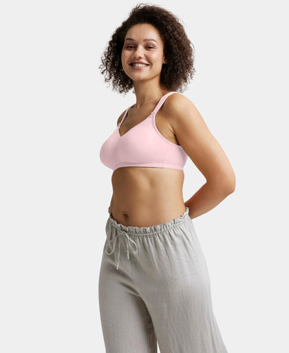 Wirefree Non Padded Soft Touch Microfiber Elastane Stretch Full Coverage Minimizer Bra with Broad Cushioned Fabric Strap - Fragrant Lilac