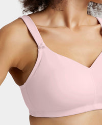 Wirefree Non Padded Soft Touch Microfiber Elastane Stretch Full Coverage Minimizer Bra with Broad Cushioned Fabric Strap - Fragrant Lilac