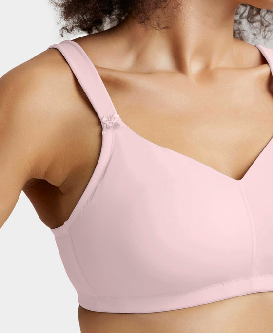 Wirefree Non Padded Soft Touch Microfiber Elastane Stretch Full Coverage Minimizer Bra with Broad Cushioned Fabric Strap - Fragrant Lilac