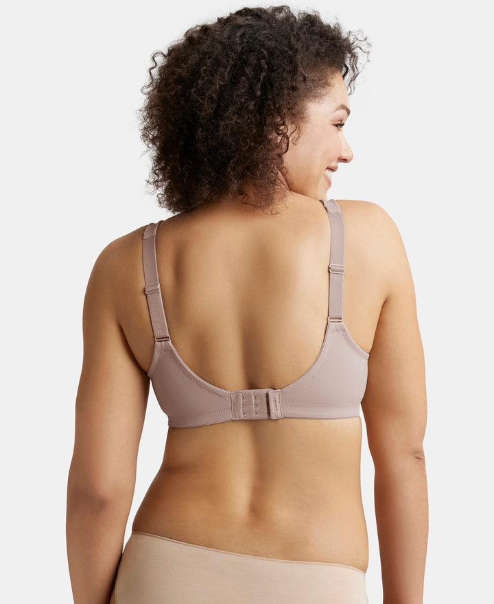 Wirefree Non Padded Soft Touch Microfiber Elastane Stretch Full Coverage Minimizer Bra with Broad Cushioned Fabric Strap - Mocha