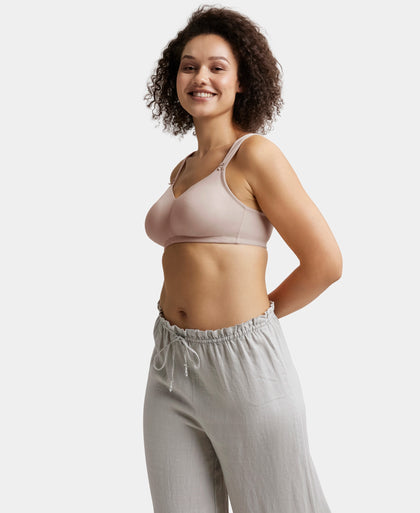 Wirefree Non Padded Soft Touch Microfiber Elastane Stretch Full Coverage Minimizer Bra with Broad Cushioned Fabric Strap - Mocha