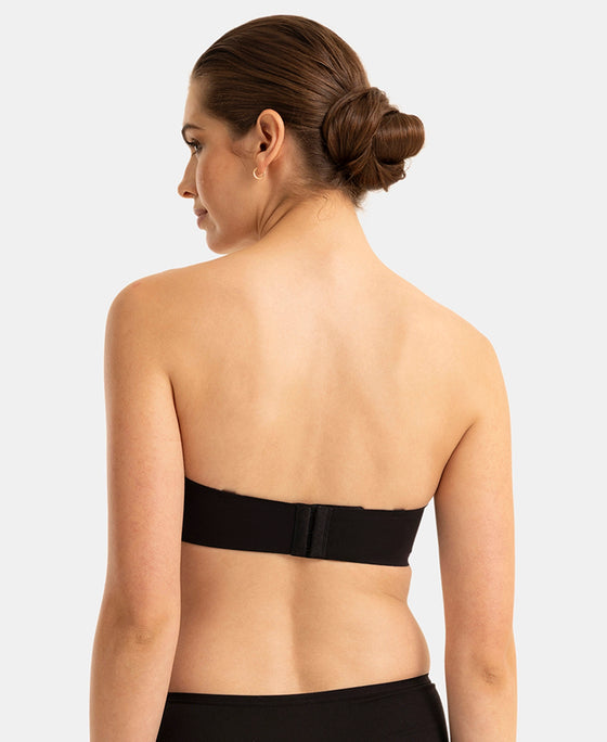 Wirefree Padded Soft Touch Microfiber Elastane Bonded Tech Medium Coverage Strapless Bra with Ultra-Grip Band Support - Black