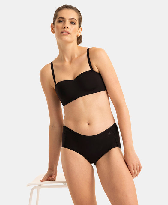 Wirefree Padded Soft Touch Microfiber Elastane Bonded Tech Medium Coverage Strapless Bra with Ultra-Grip Band Support - Black