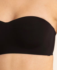 Wirefree Padded Soft Touch Microfiber Elastane Bonded Tech Medium Coverage Strapless Bra with Ultra-Grip Band Support - Black