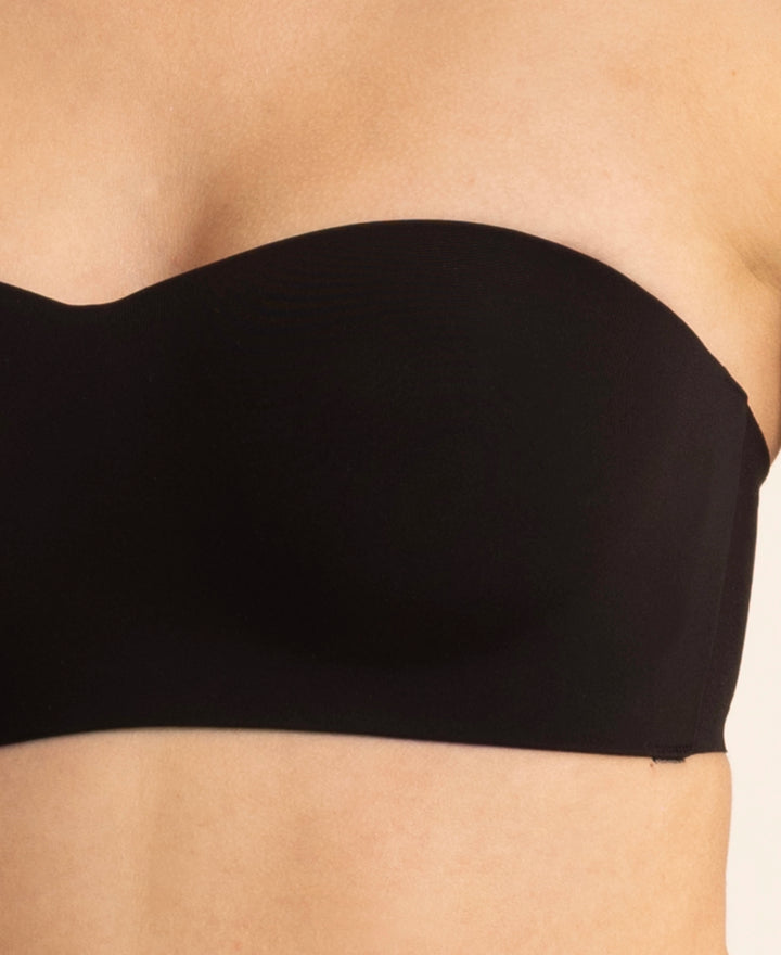 Wirefree Padded Soft Touch Microfiber Elastane Bonded Tech Medium Coverage Strapless Bra with Ultra-Grip Band Support - Black