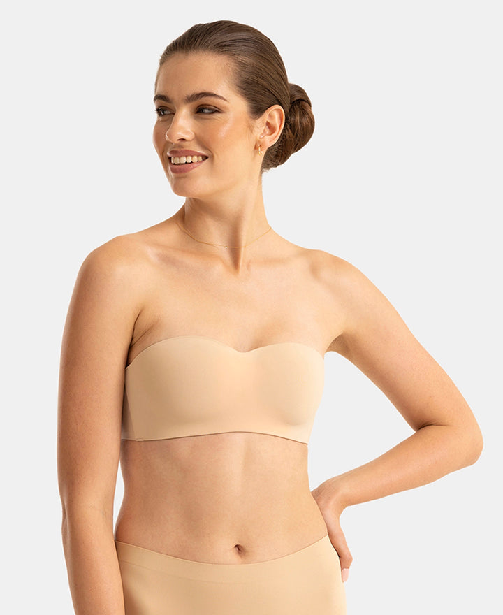Wirefree Padded Soft Touch Microfiber Elastane Bonded Tech Medium Coverage Strapless Bra with Ultra-Grip Band Support - Skin