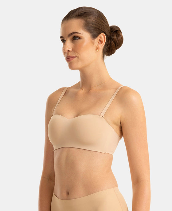 Wirefree Padded Soft Touch Microfiber Elastane Bonded Tech Medium Coverage Strapless Bra with Ultra-Grip Band Support - Skin