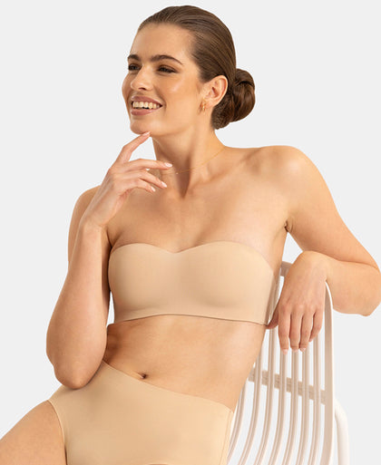 Wirefree Padded Soft Touch Microfiber Elastane Bonded Tech Medium Coverage Strapless Bra with Ultra-Grip Band Support - Skin