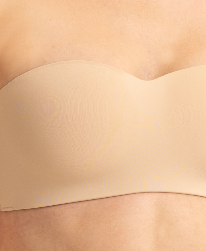 Wirefree Padded Soft Touch Microfiber Elastane Bonded Tech Medium Coverage Strapless Bra with Ultra-Grip Band Support - Skin