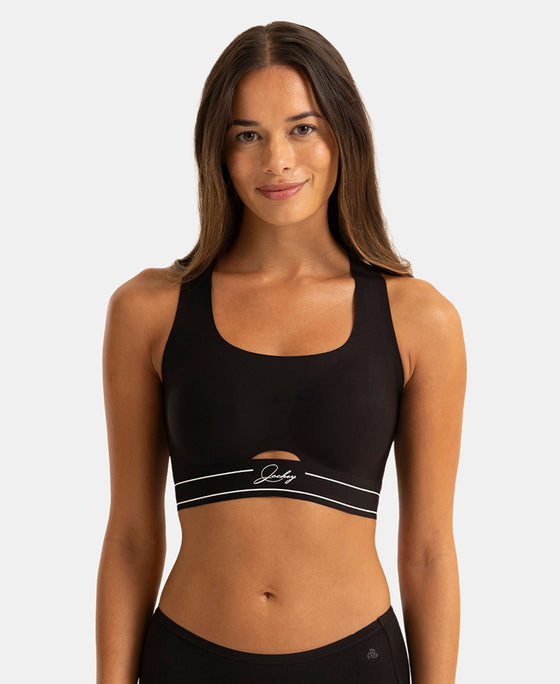 Wirefree Padded Soft Touch Microfiber Elastane Full Coverage Bonded Tech Slip-On Bra with 360 Degree Stretch - Black
