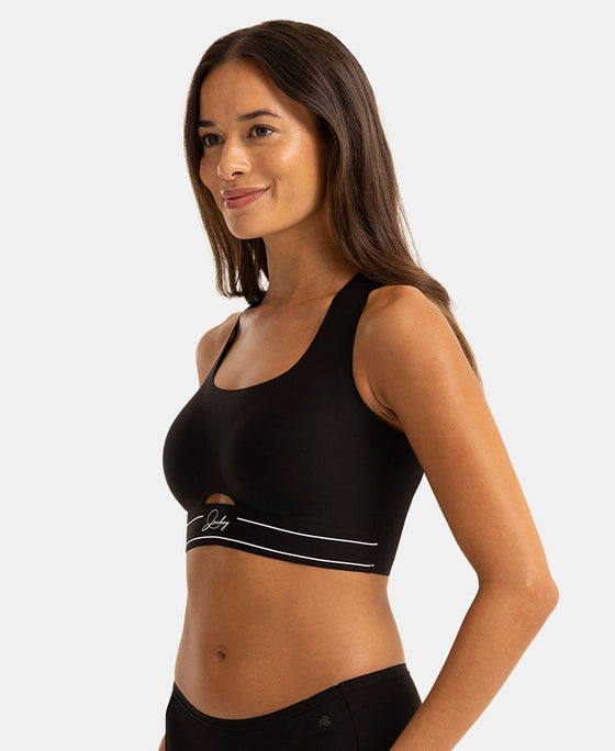 Wirefree Padded Soft Touch Microfiber Elastane Full Coverage Bonded Tech Slip-On Bra with 360 Degree Stretch - Black