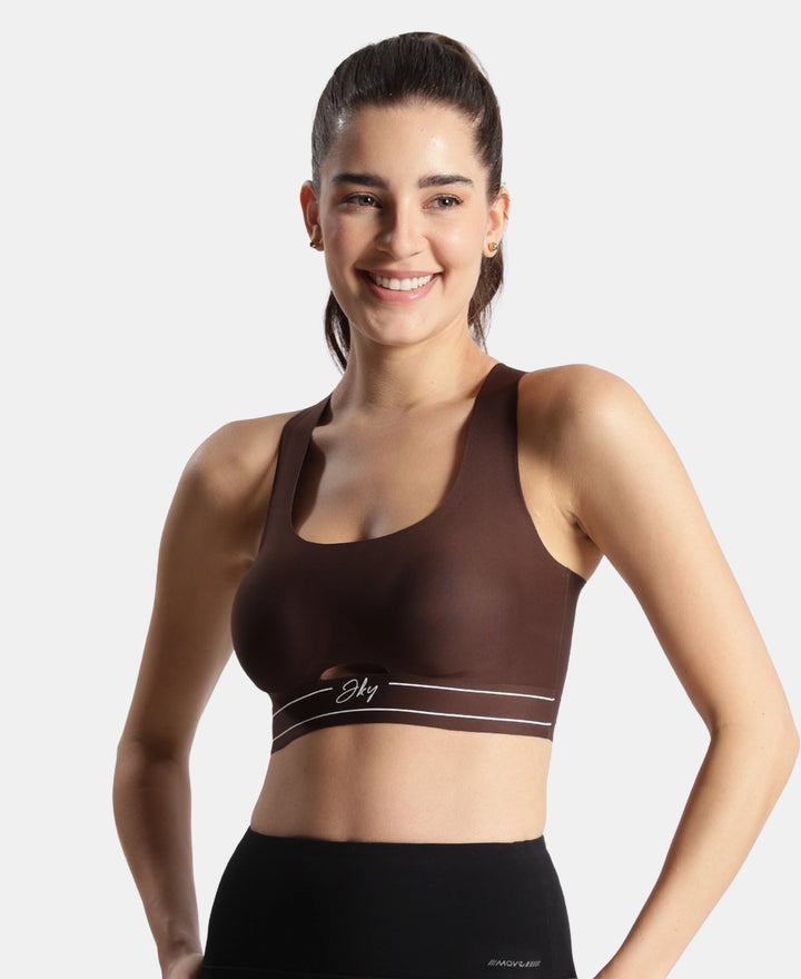 Wirefree Padded Soft Touch Microfiber Elastane Full Coverage Bonded Tech Slip-On Bra with 360 Degree Stretch - Chicory Coffee