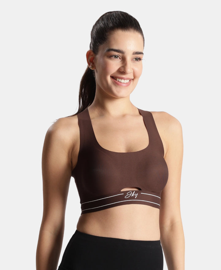 Wirefree Padded Soft Touch Microfiber Elastane Full Coverage Bonded Tech Slip-On Bra with 360 Degree Stretch - Chicory Coffee