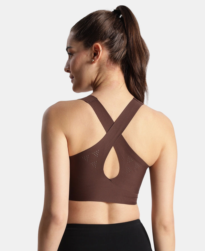 Wirefree Padded Soft Touch Microfiber Elastane Full Coverage Bonded Tech Slip-On Bra with 360 Degree Stretch - Chicory Coffee