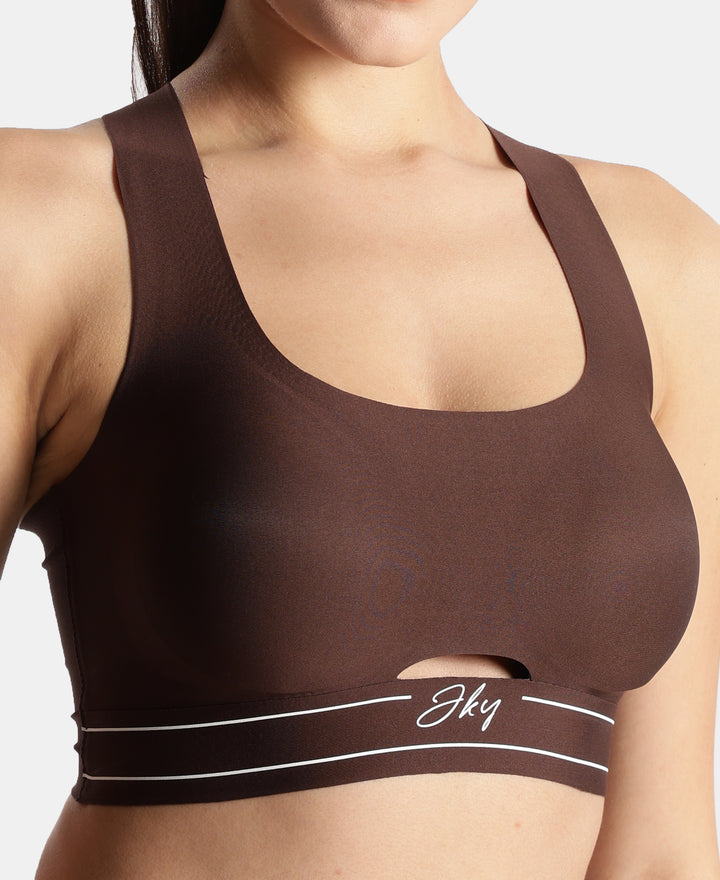 Wirefree Padded Soft Touch Microfiber Elastane Full Coverage Bonded Tech Slip-On Bra with 360 Degree Stretch - Chicory Coffee
